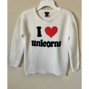 Forever 21 Ivory I Love Unicorns Heart Long Sleeve Pullover Sweater Size 7/8